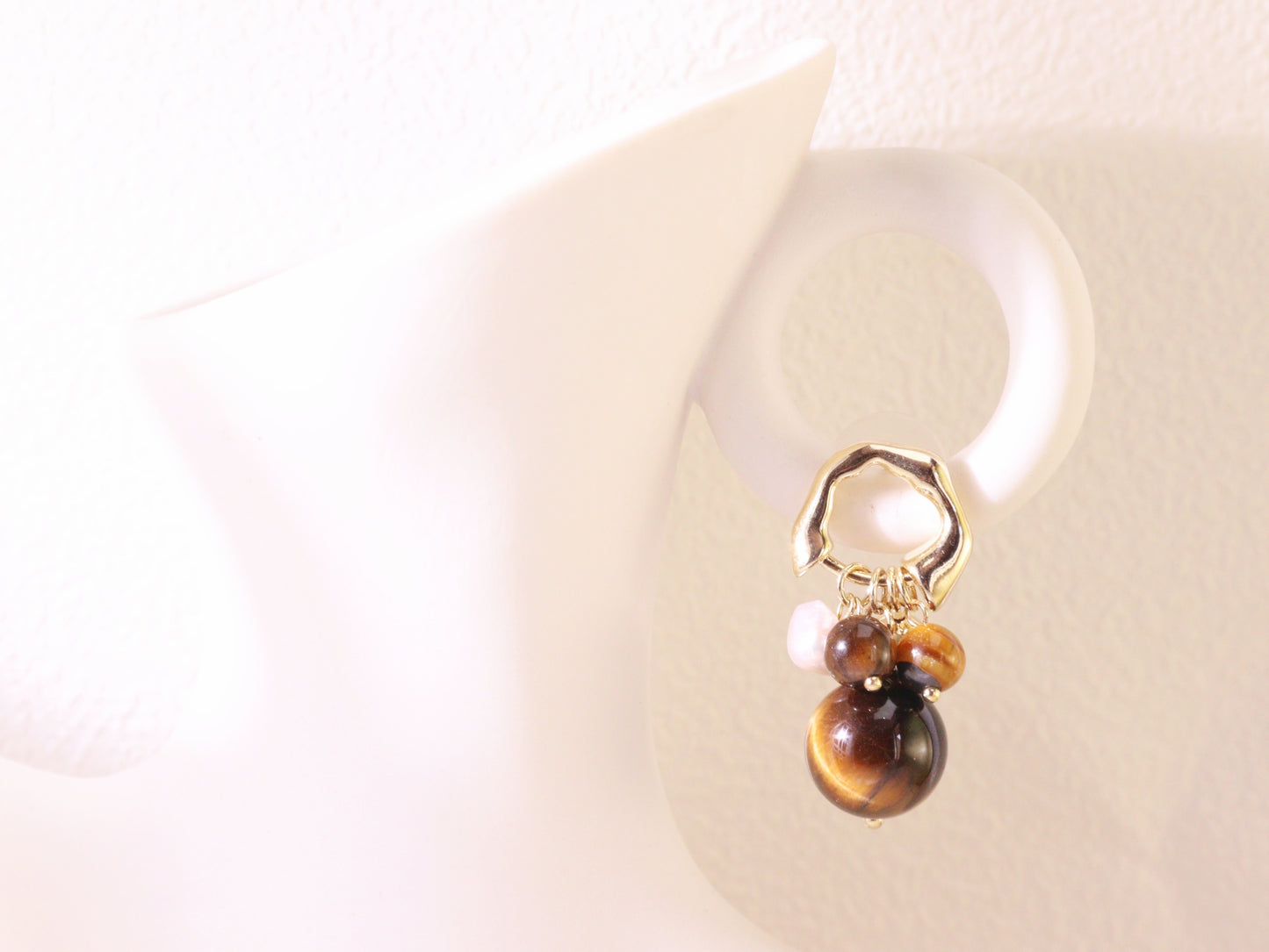 Tiger Eye & Freshwater Pearl Cluster Earrings