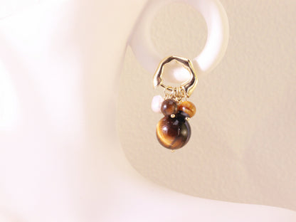 Tiger Eye & Freshwater Pearl Cluster Earrings