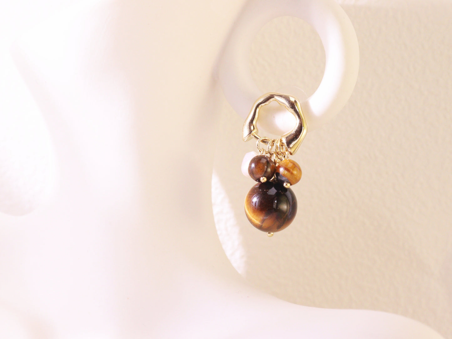 Tiger Eye & Freshwater Pearl Cluster Earrings