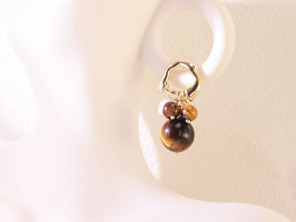 Tiger Eye & Freshwater Pearl Cluster Earrings