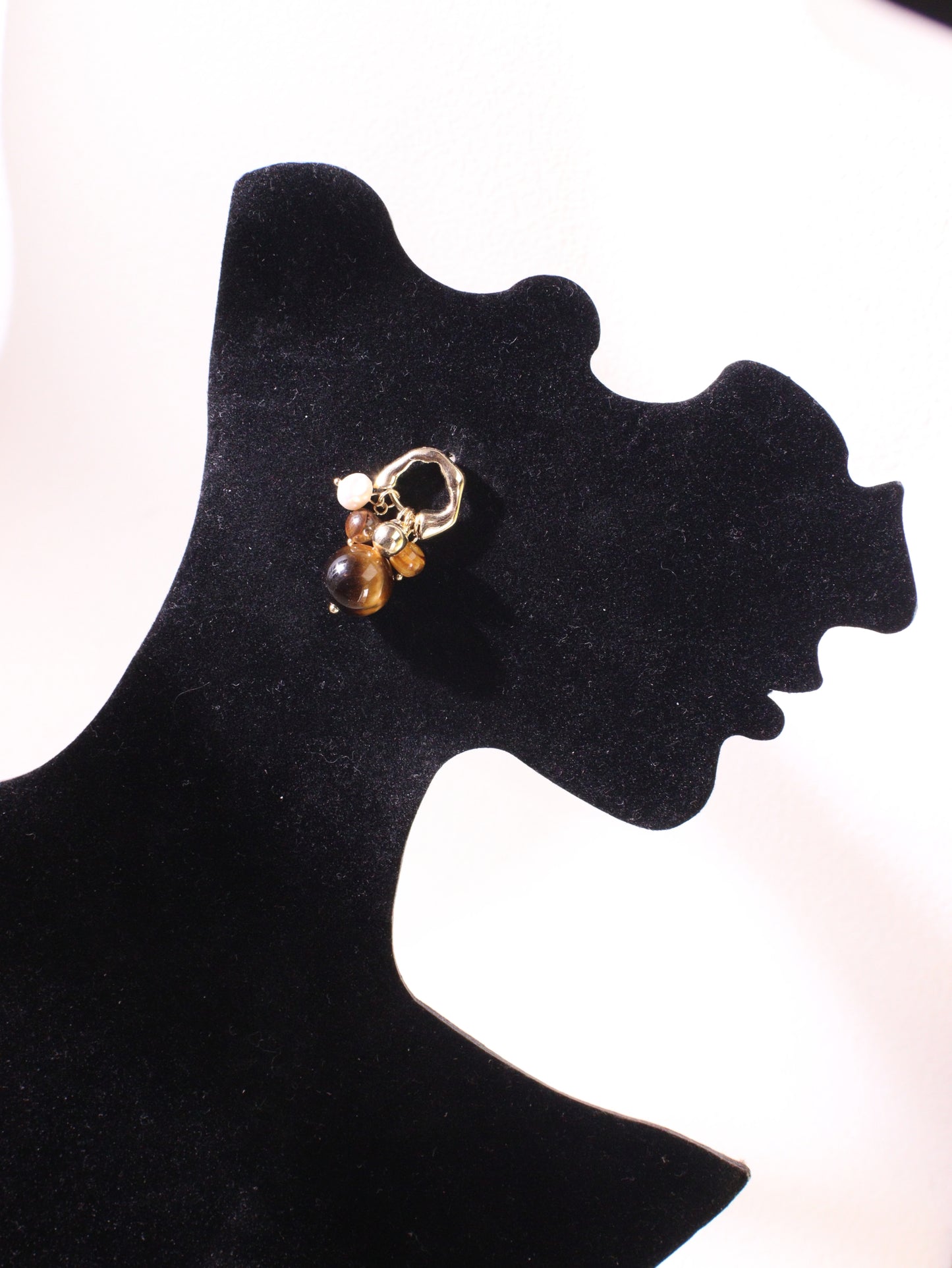 Tiger Eye & Freshwater Pearl Cluster Earrings