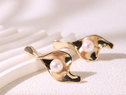 Abstract Leaf Pearl Statement Earrings