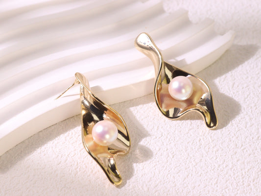 Abstract Leaf Pearl Statement Earrings
