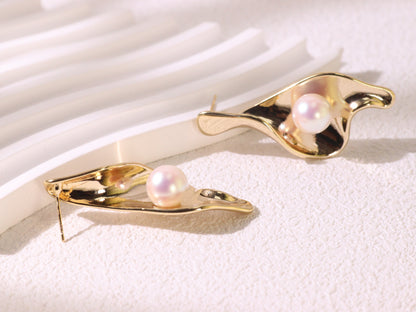 Abstract Leaf Pearl Statement Earrings