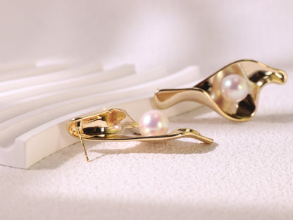 Abstract Leaf Pearl Statement Earrings