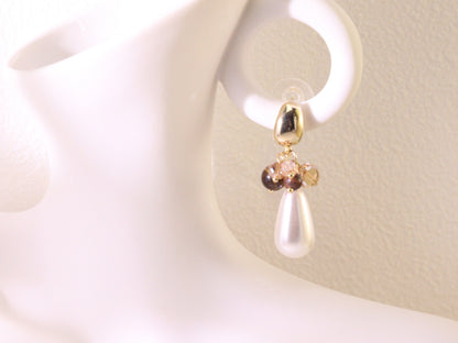 Tiger Eye Cluster & Teardrop Pearl Earrings