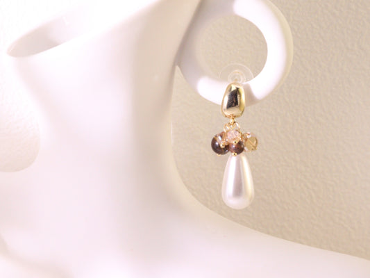 Tiger Eye Cluster & Teardrop Pearl Earrings