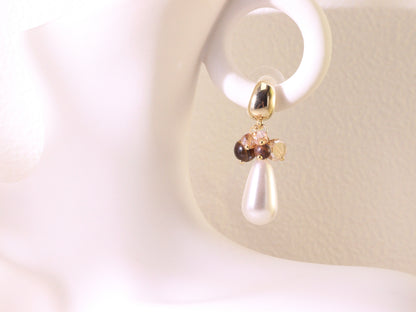 Tiger Eye Cluster & Teardrop Pearl Earrings