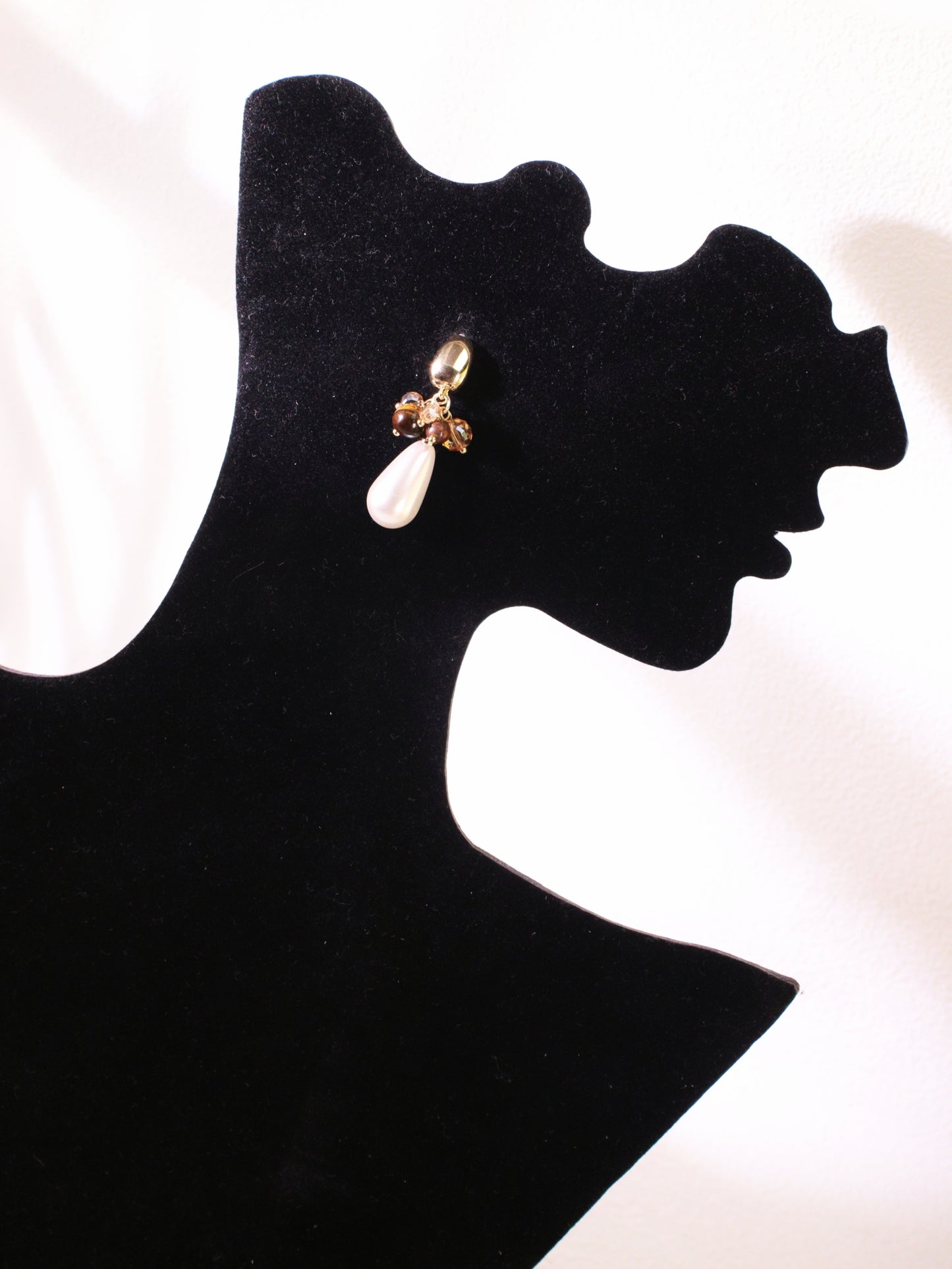 Tiger Eye Cluster & Teardrop Pearl Earrings