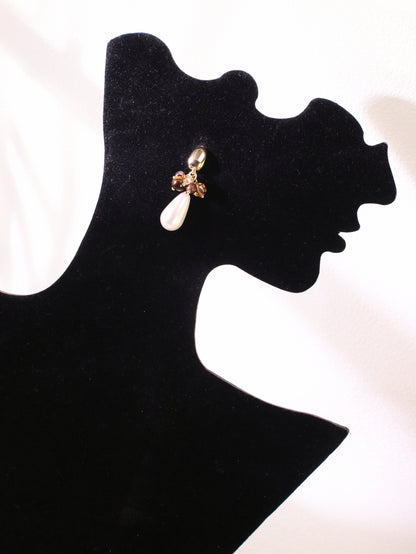 Tiger Eye Cluster & Teardrop Pearl Earrings