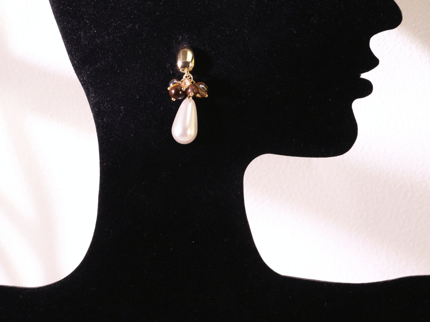 Tiger Eye Cluster & Teardrop Pearl Earrings