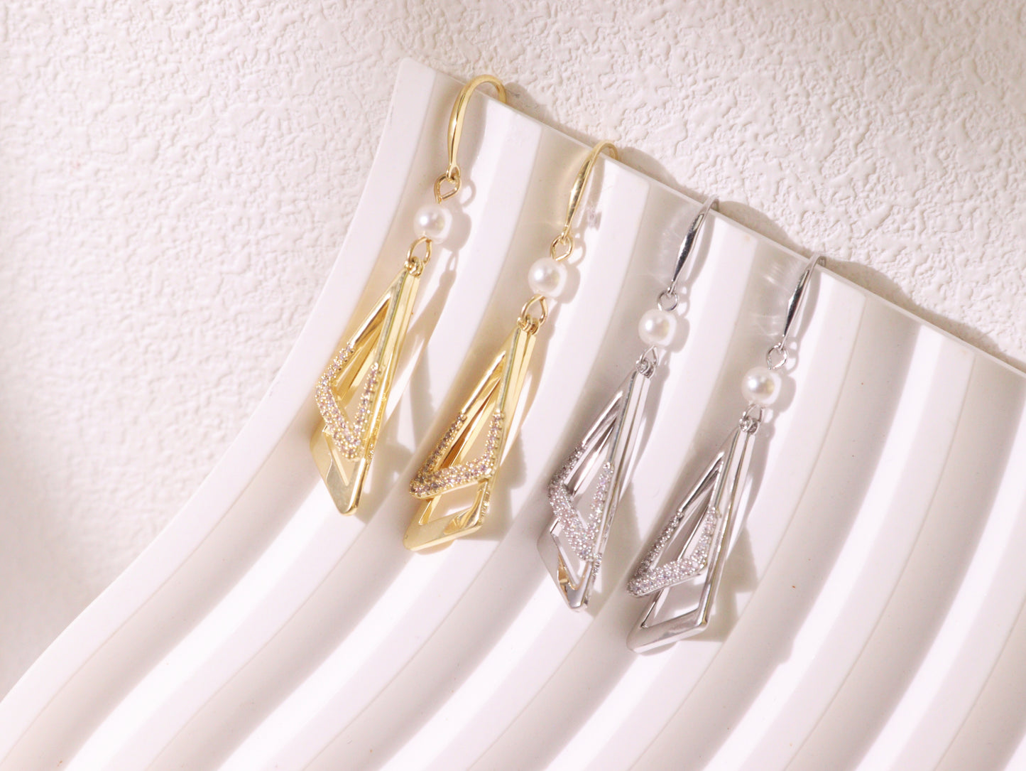 Asymmetrical Geometric Zircon Drop Earrings