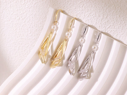 Asymmetrical Geometric Zircon Drop Earrings