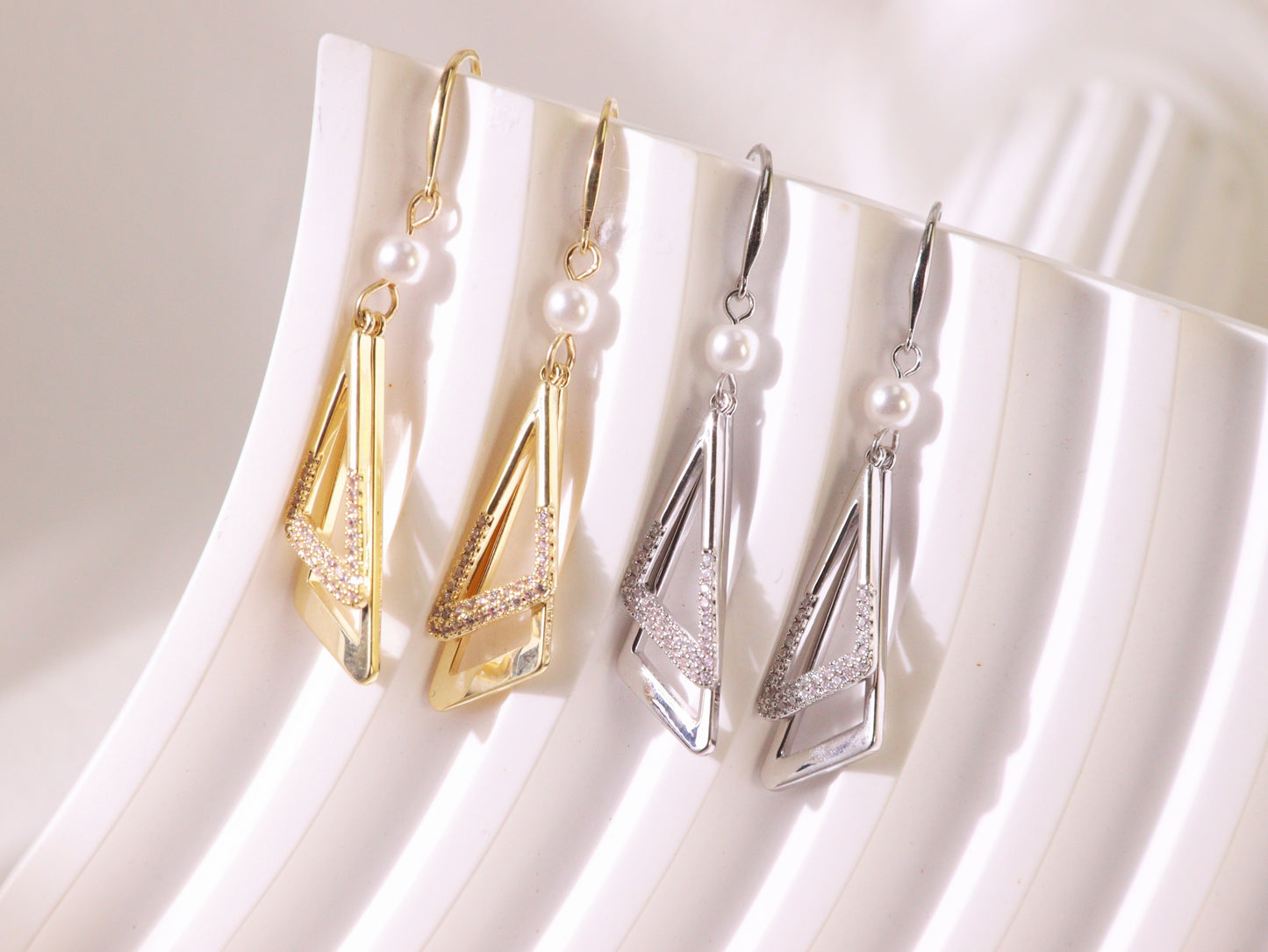Asymmetrical Geometric Zircon Drop Earrings