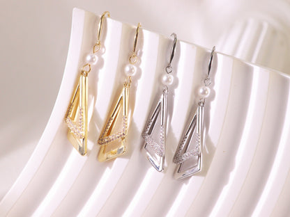 Asymmetrical Geometric Zircon Drop Earrings
