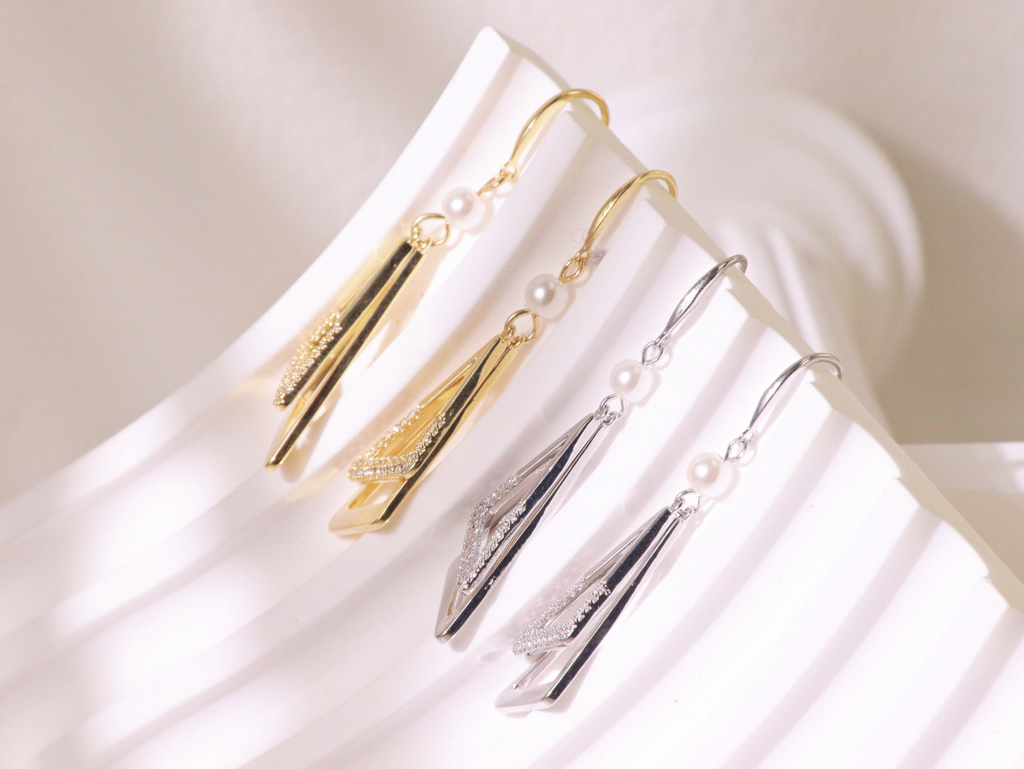 Asymmetrical Geometric Zircon Drop Earrings
