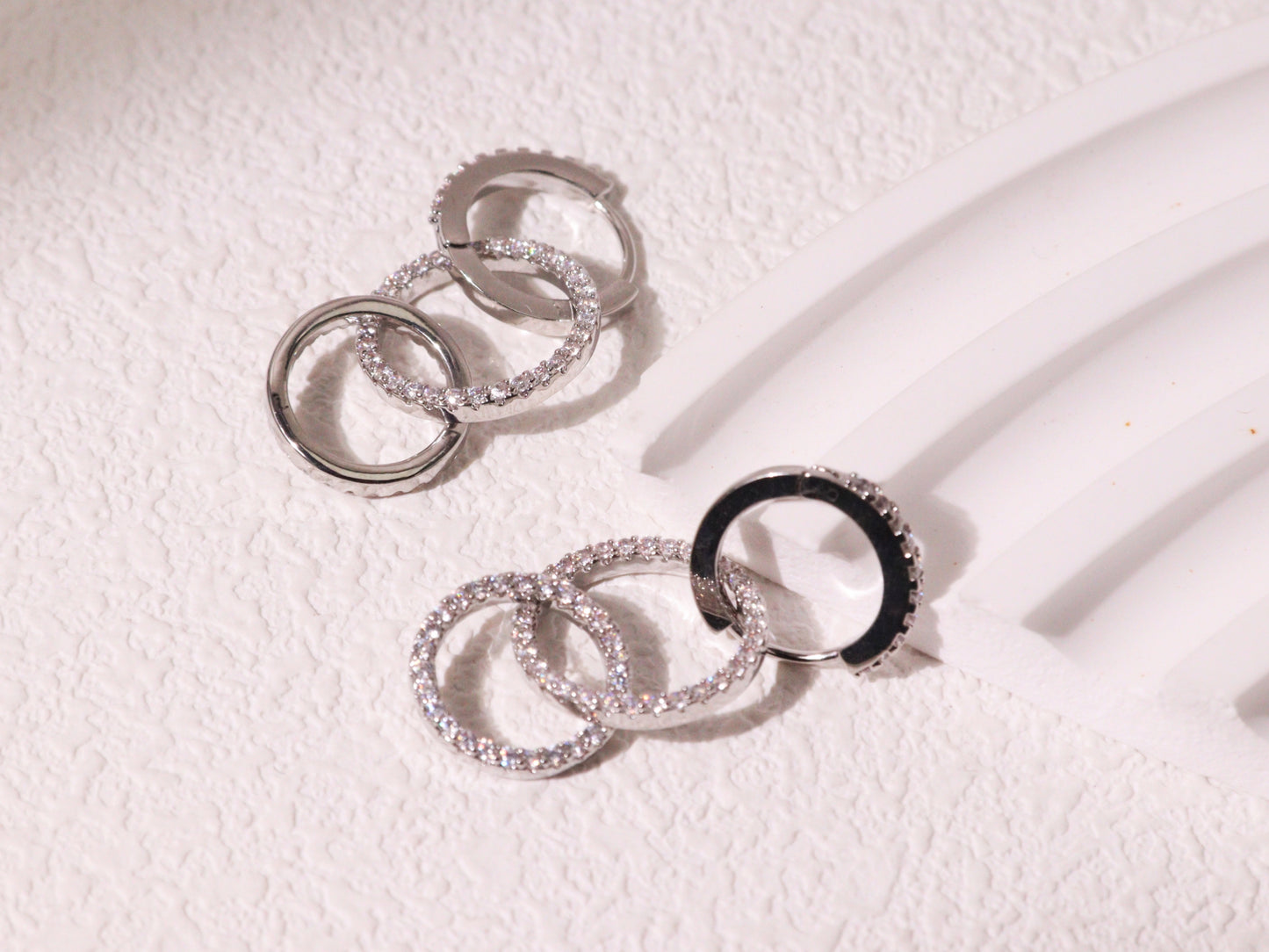 Triple Hoop Pavé Zircon Huggie Earrings
