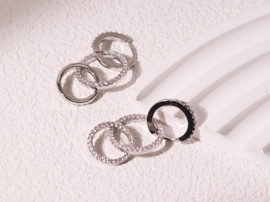 Triple Hoop Pavé Zircon Huggie Earrings