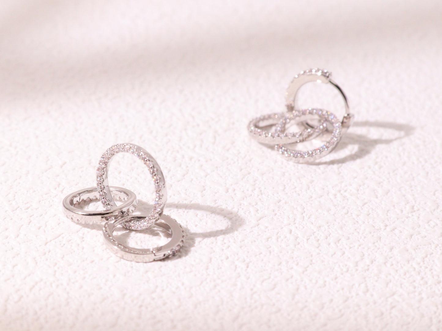 Triple Hoop Pavé Zircon Huggie Earrings