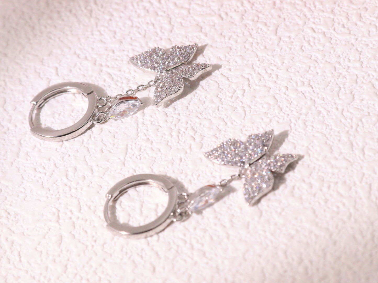 Sparkling Butterfly Charm Huggie Earrings
