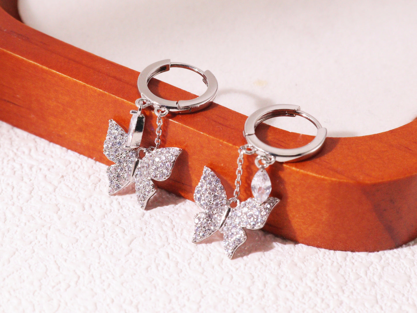 Sparkling Butterfly Charm Huggie Earrings