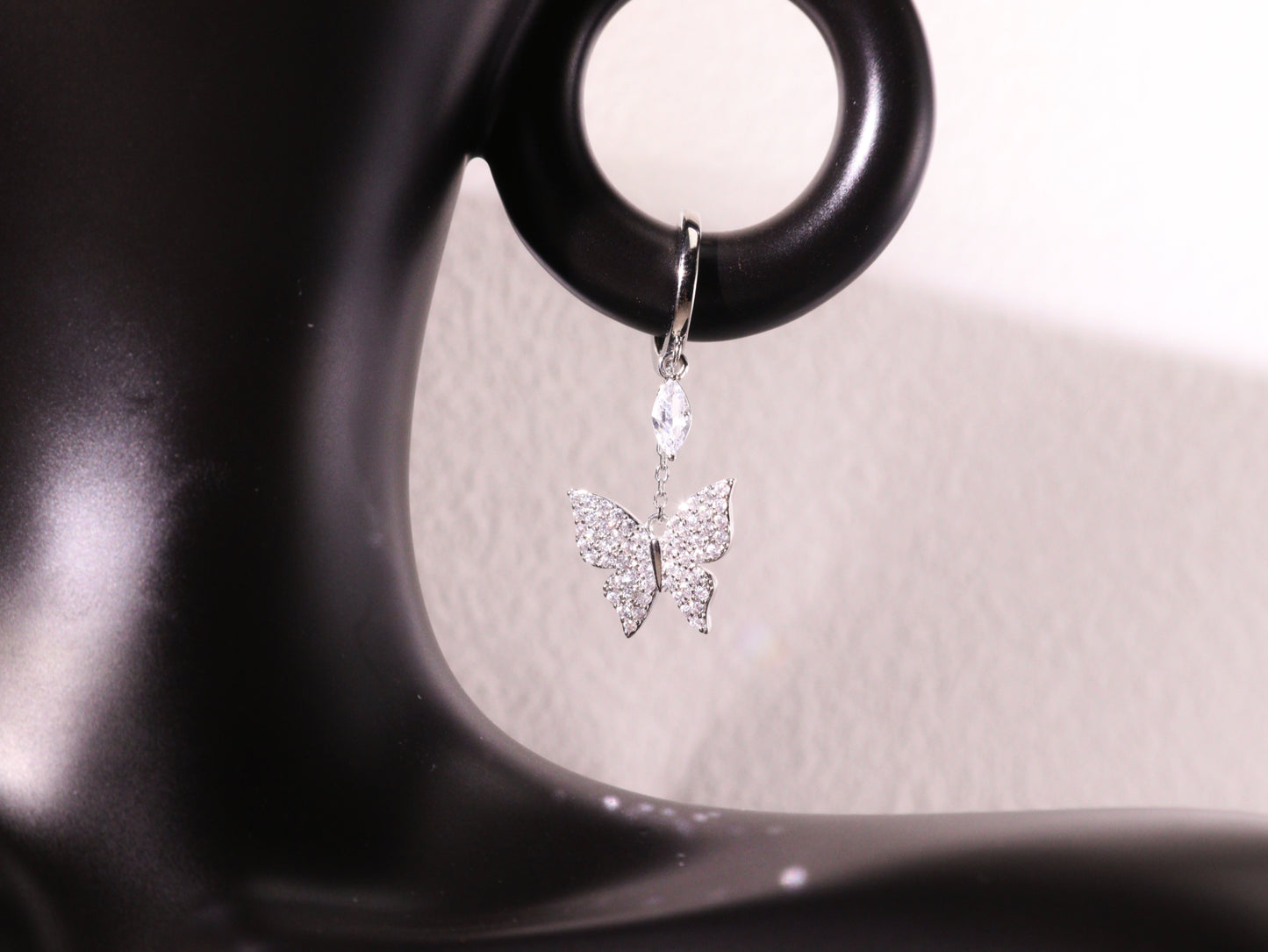 Sparkling Butterfly Charm Huggie Earrings