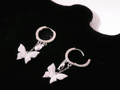 Sparkling Butterfly Charm Huggie Earrings