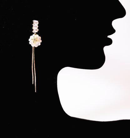 White Magnolia Tassel Drop Earrings