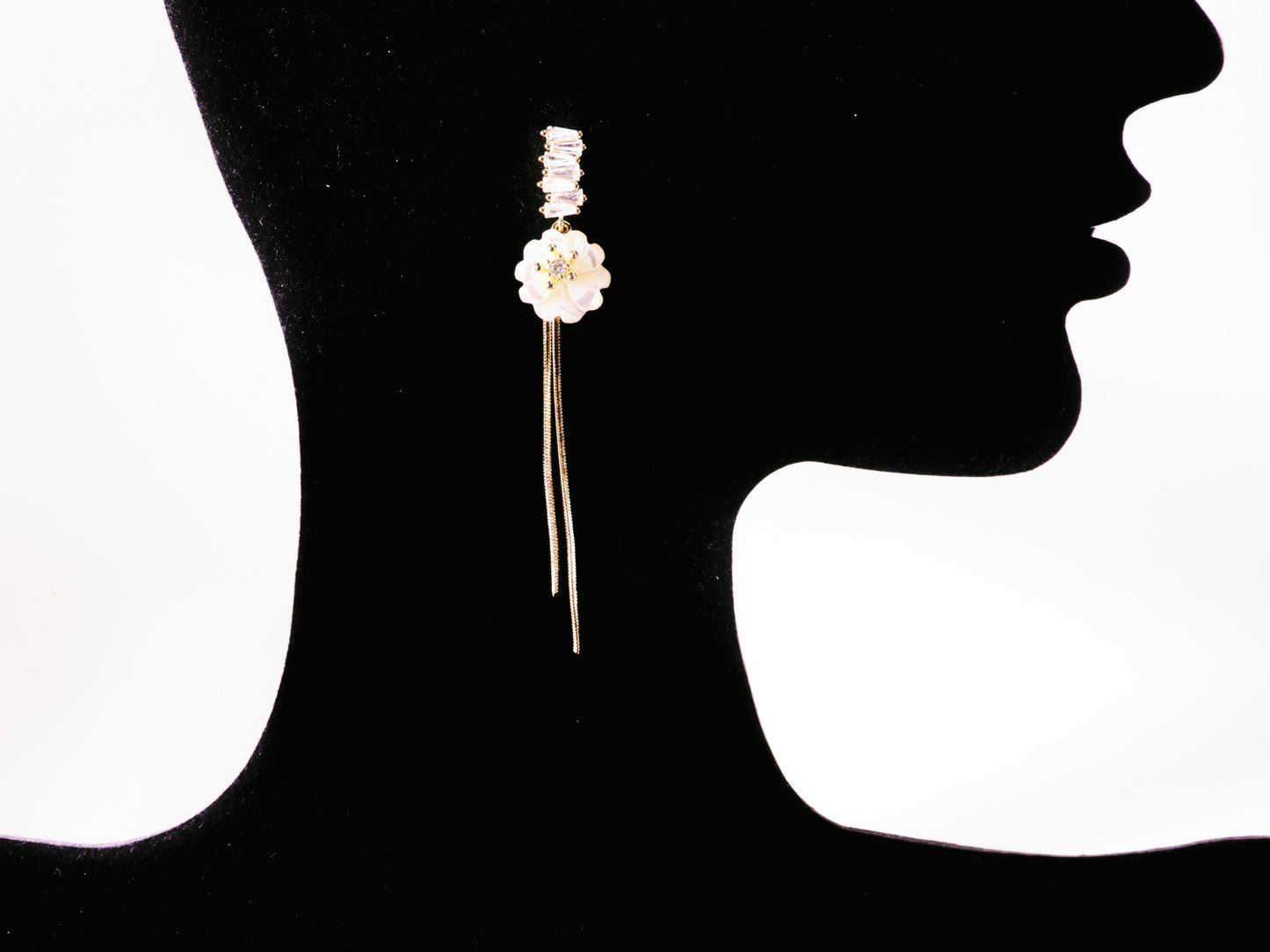White Magnolia Tassel Drop Earrings