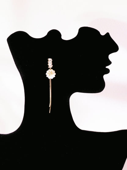 White Magnolia Tassel Drop Earrings