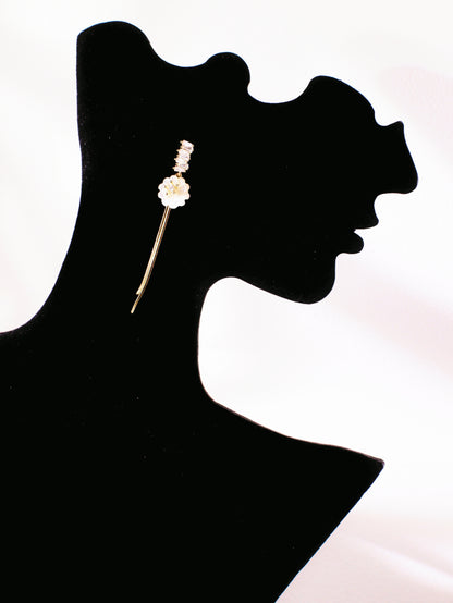 White Magnolia Tassel Drop Earrings