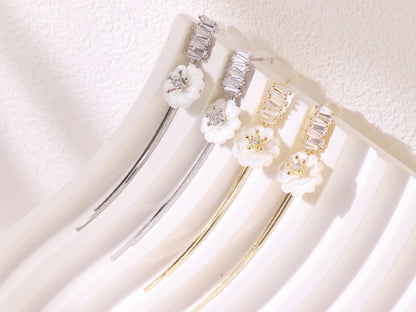 White Magnolia Tassel Drop Earrings