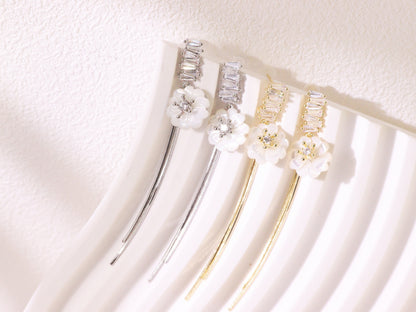 White Magnolia Tassel Drop Earrings