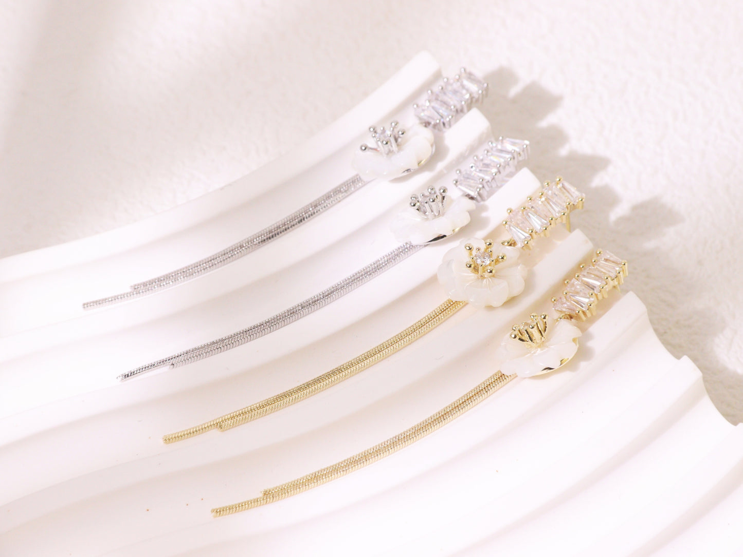 White Magnolia Tassel Drop Earrings