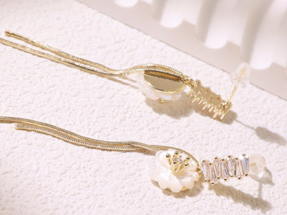 White Magnolia Tassel Drop Earrings