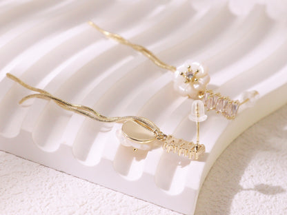 White Magnolia Tassel Drop Earrings