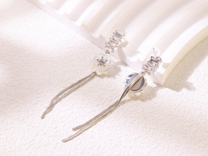 White Magnolia Tassel Drop Earrings