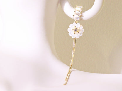 White Magnolia Tassel Drop Earrings