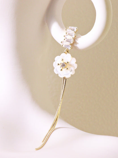 White Magnolia Tassel Drop Earrings
