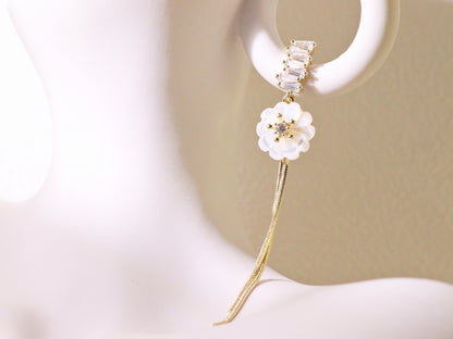 White Magnolia Tassel Drop Earrings