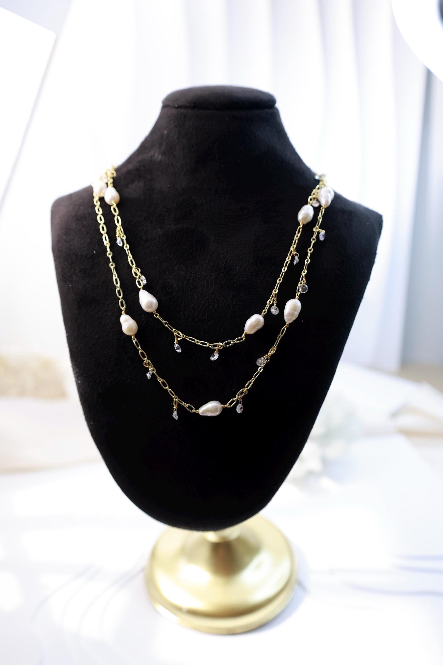 Long Freshwater Pearl Necklace - Crafted with Brass