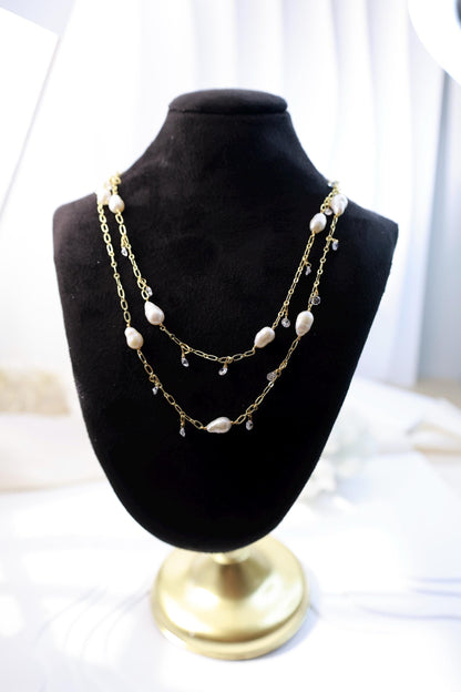 Long Freshwater Pearl Necklace - Crafted with Brass