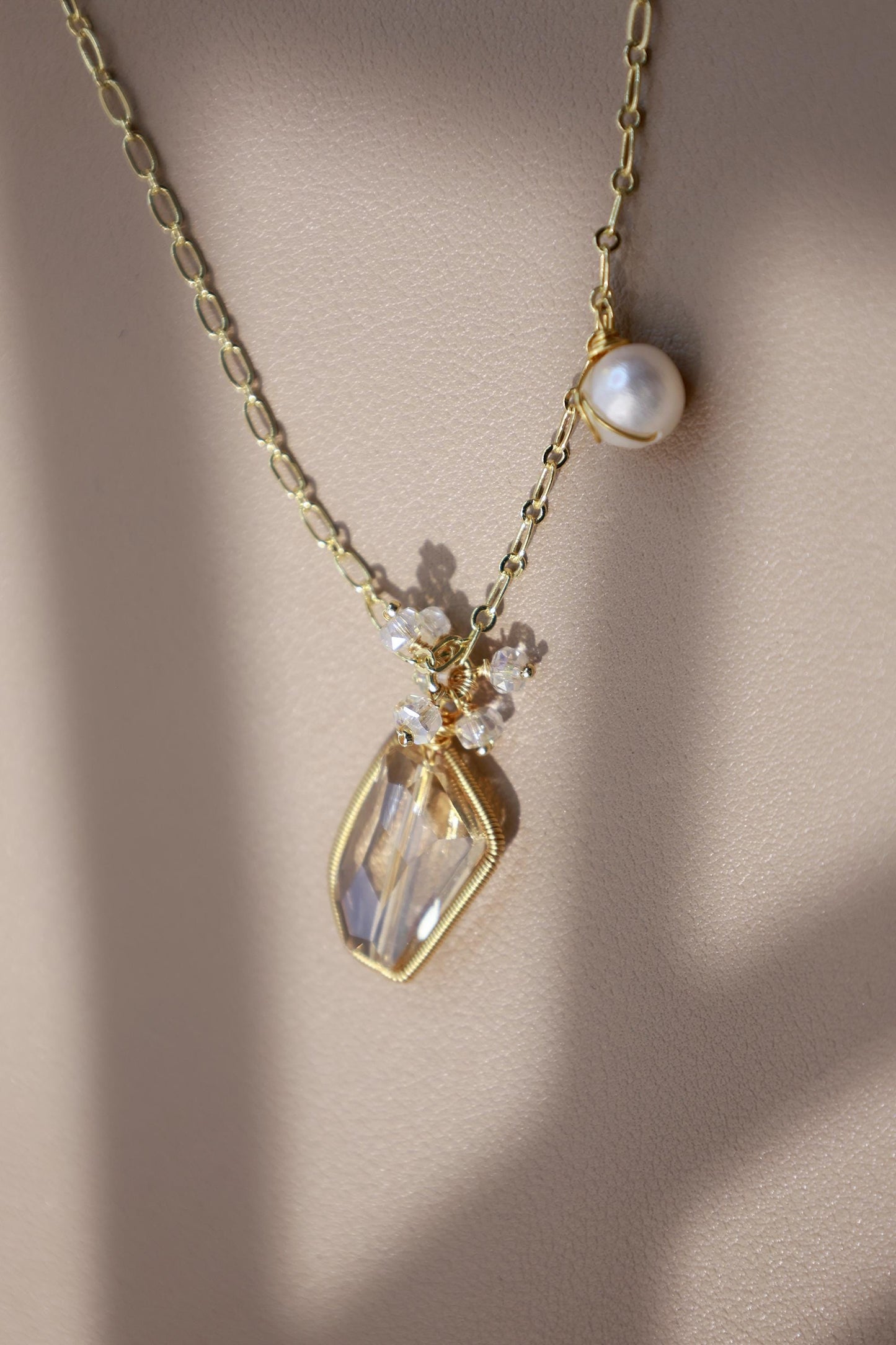 Raw Smoky Quartz & Pearl Hand-Wired Pendant