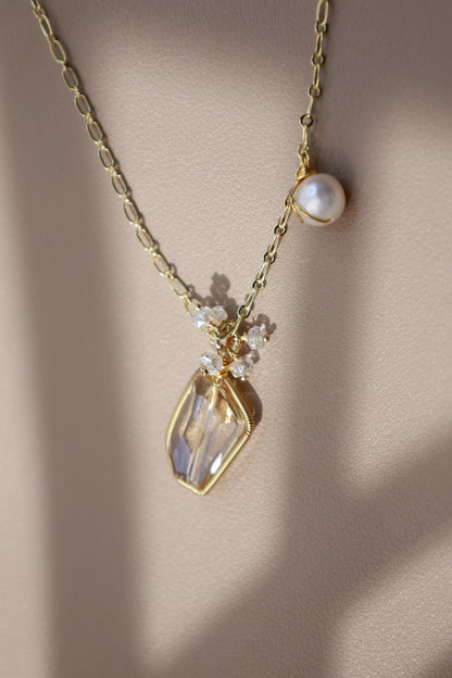 Raw Smoky Quartz & Pearl Hand-Wired Pendant