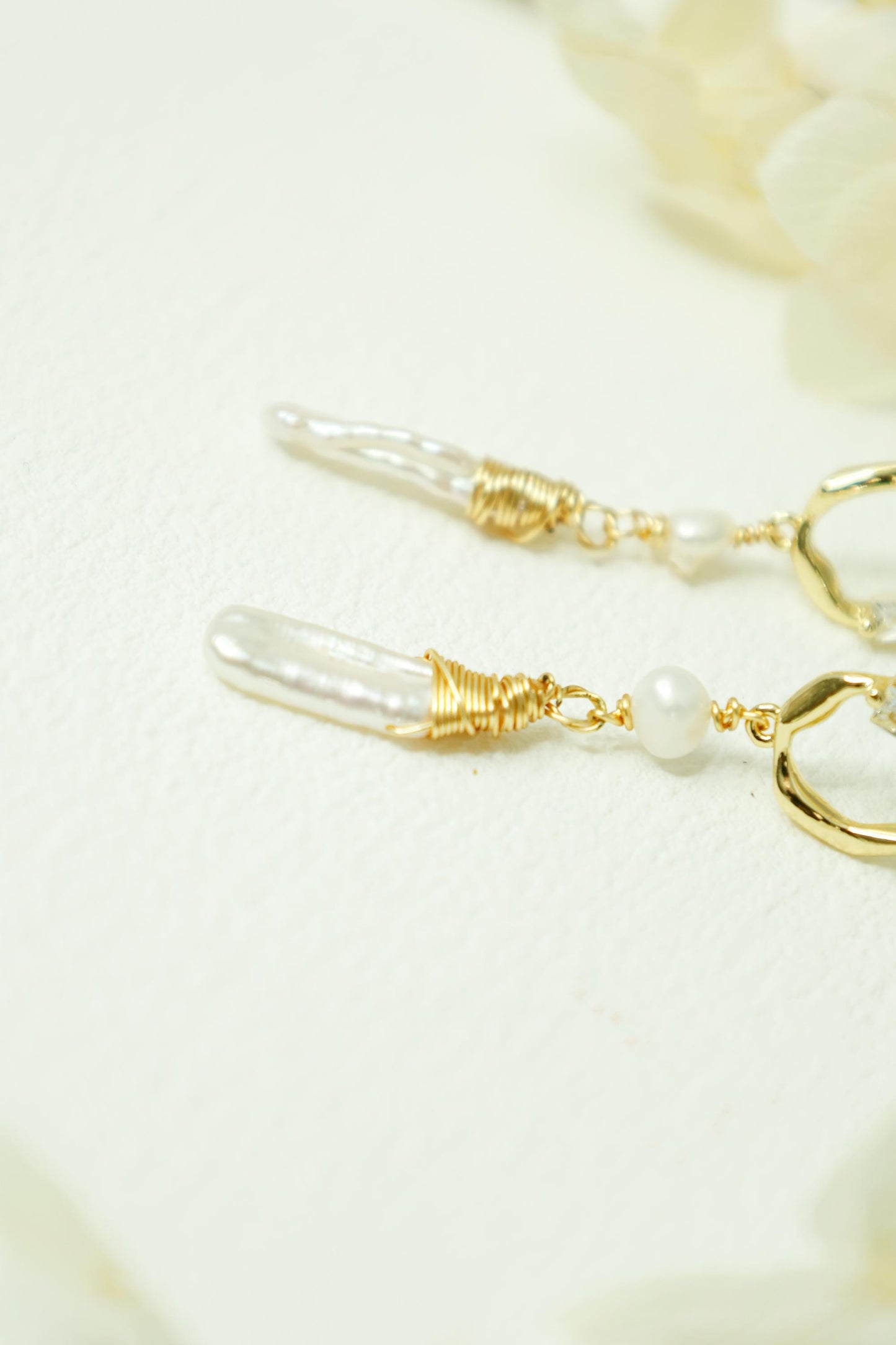Crystal Point & Baroque Stick Pearl Hoops