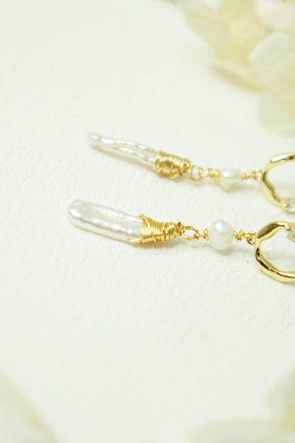 Crystal Point & Baroque Stick Pearl Hoops