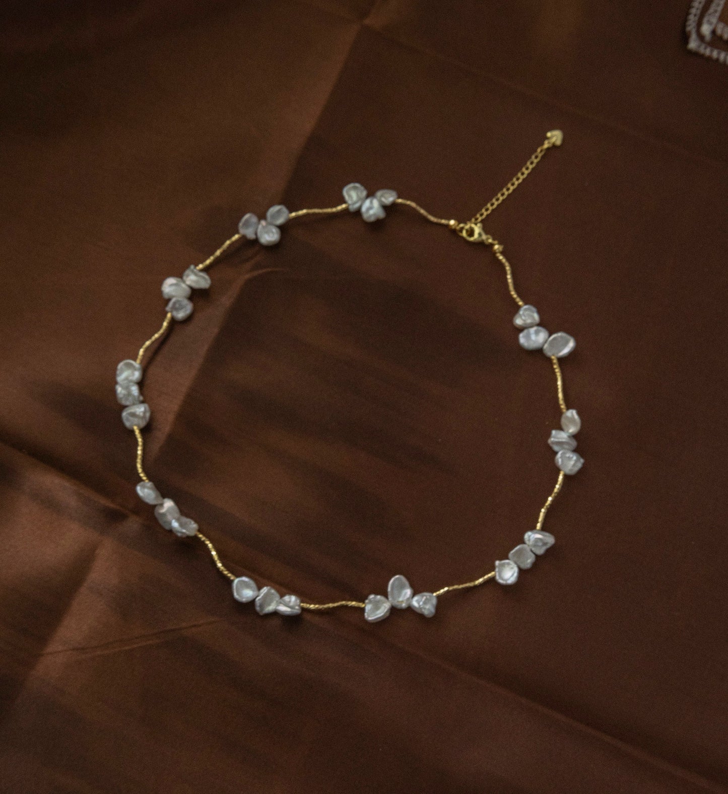 Petal Baroque Pearl S-Link Necklace - Crafted with Brass