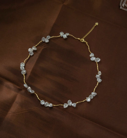 Petal Baroque Pearl S-Link Necklace - Crafted with Brass