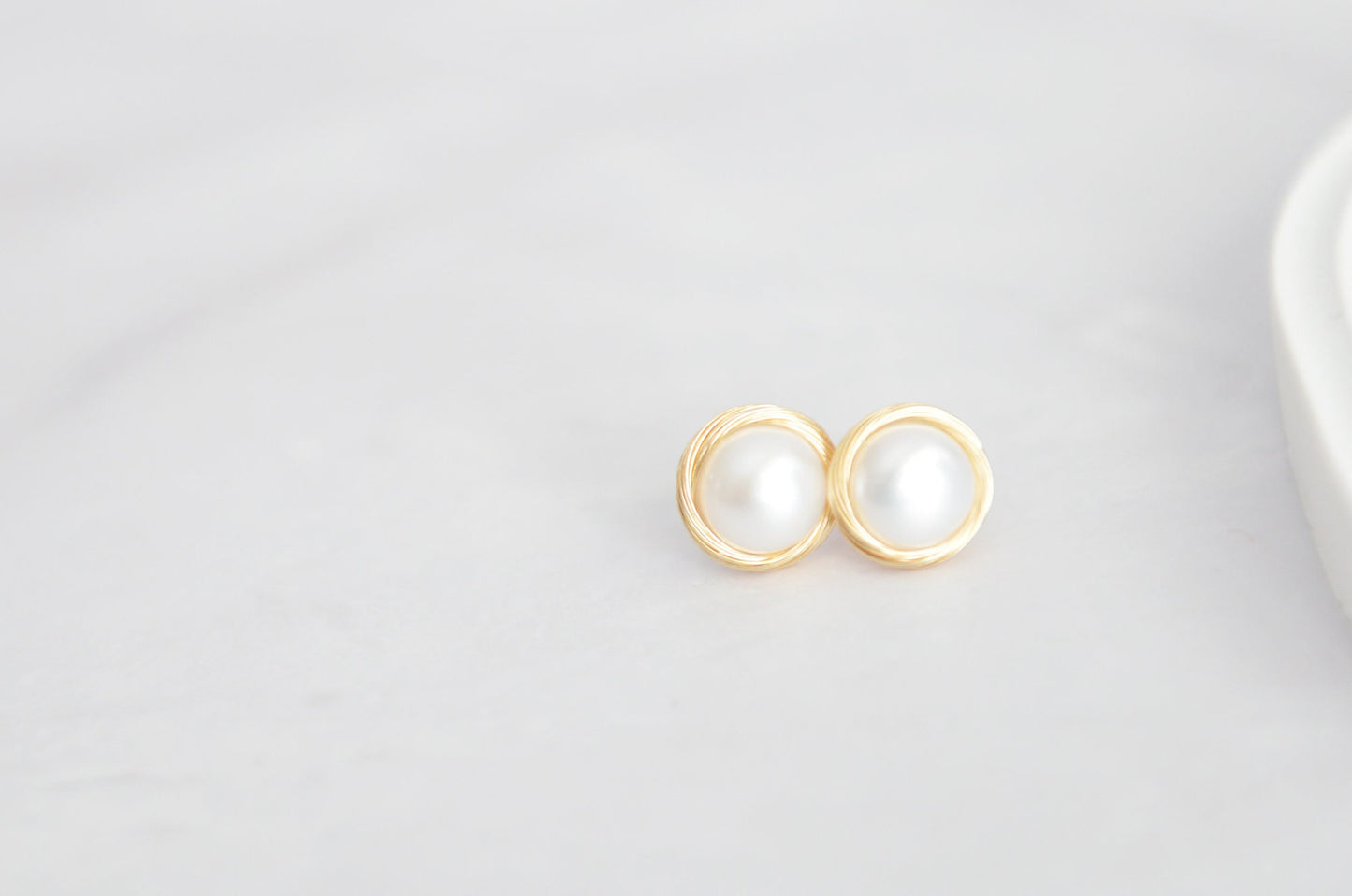 Gold Plated Wire Wrapped Pearl Stud Earrings - Crafted with Copper