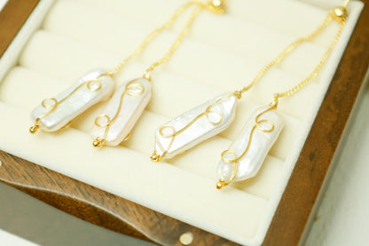 Gold Baroque Pearl Drop Earrings - Crafted with Brass